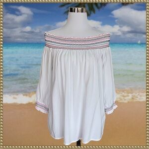Derek Heart Plus White Embroidered Off Shoulder Blouse Top 1X